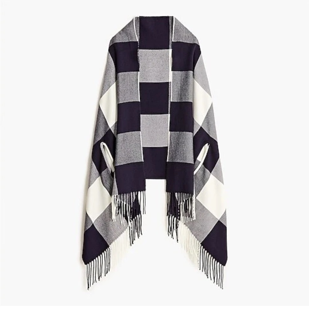 J.Crew Factory Black and White Plaid Cape-Scarf